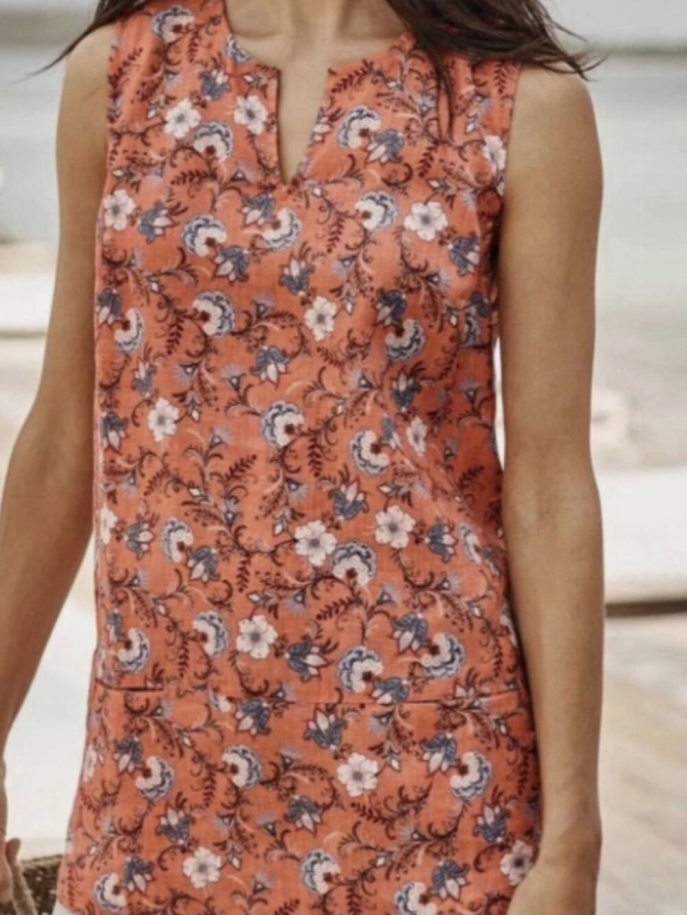J. Jill Sleeveless Floral V-Neck Linen Tunic size M